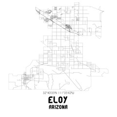 Eloy Arizona. US street map with black and white lines.