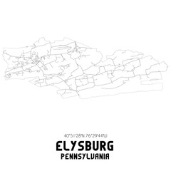Elysburg Pennsylvania. US street map with black and white lines.