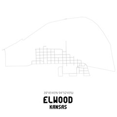 Elwood Kansas. US street map with black and white lines.