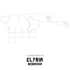 Elyria Nebraska. US street map with black and white lines.