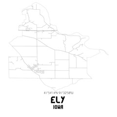 Ely Iowa. US street map with black and white lines.