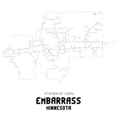 Embarrass Minnesota. US street map with black and white lines.