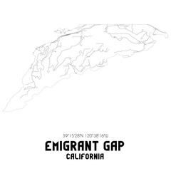 Emigrant Gap California. US street map with black and white lines.