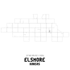 Elsmore Kansas. US street map with black and white lines.