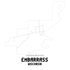 Embarrass Wisconsin. US street map with black and white lines.