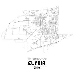 Elyria Ohio. US street map with black and white lines.