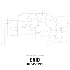 Enid Mississippi. US street map with black and white lines.