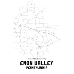 Enon Valley Pennsylvania. US street map with black and white lines.