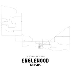 Englewood Kansas. US street map with black and white lines.