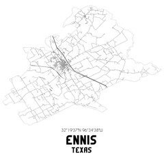 Fototapeta na wymiar Ennis Texas. US street map with black and white lines.