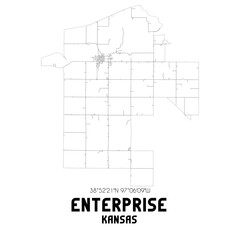 Enterprise Kansas. US street map with black and white lines.