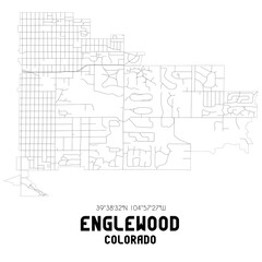 Englewood Colorado. US street map with black and white lines.
