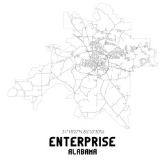 Enterprise Alabama. US street map with black and white lines.