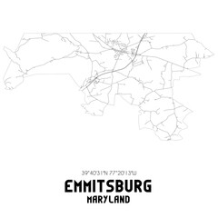 Emmitsburg Maryland. US street map with black and white lines.