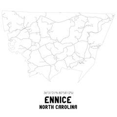 Ennice North Carolina. US street map with black and white lines.