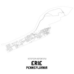 Erie Pennsylvania. US street map with black and white lines.