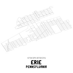 Erie Pennsylvania. US street map with black and white lines.