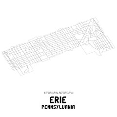 Erie Pennsylvania. US street map with black and white lines.