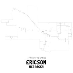 Ericson Nebraska. US street map with black and white lines.