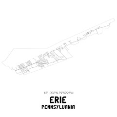 Erie Pennsylvania. US street map with black and white lines.