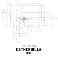 Estherville Iowa. US street map with black and white lines.