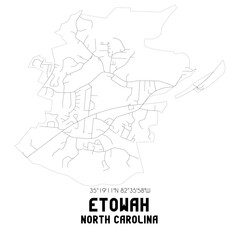 Etowah North Carolina. US street map with black and white lines.