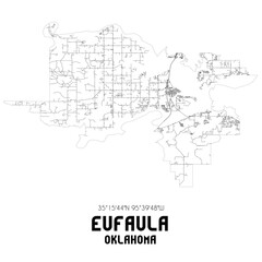 Eufaula Oklahoma. US street map with black and white lines.