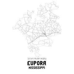 Eupora Mississippi. US street map with black and white lines.