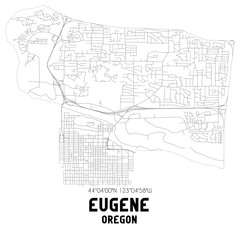 Eugene Oregon. US street map with black and white lines.