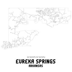 Eureka Springs Arkansas. US street map with black and white lines.