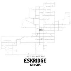 Eskridge Kansas. US street map with black and white lines.