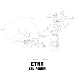 Etna California. US street map with black and white lines.