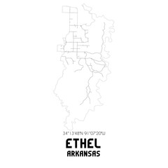 Ethel Arkansas. US street map with black and white lines.