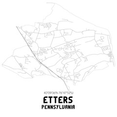 Etters Pennsylvania. US street map with black and white lines.