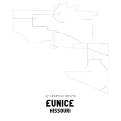 Eunice Missouri. US street map with black and white lines.