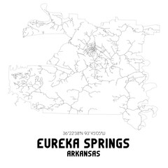 Eureka Springs Arkansas. US street map with black and white lines.