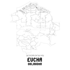 Eucha Oklahoma. US street map with black and white lines.