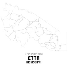 Etta Mississippi. US street map with black and white lines.