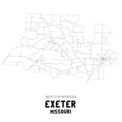 Exeter Missouri. US street map with black and white lines.