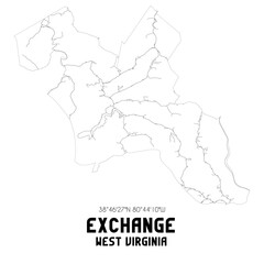 Exchange West Virginia. US street map with black and white lines.
