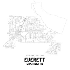 Everett Washington. US street map with black and white lines.