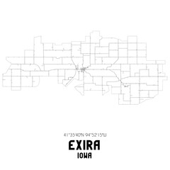 Exira Iowa. US street map with black and white lines.