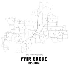 Fair Grove Missouri. US street map with black and white lines.