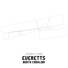 Everetts North Carolina. US street map with black and white lines.