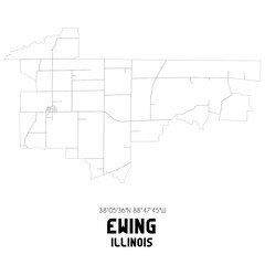 Ewing Illinois. US street map with black and white lines.
