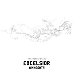 Excelsior Minnesota. US street map with black and white lines.