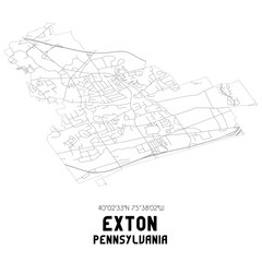Exton Pennsylvania. US street map with black and white lines.