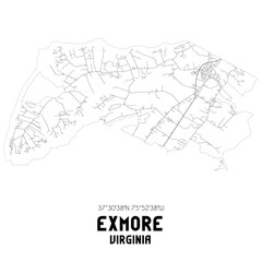 Exmore Virginia. US street map with black and white lines.