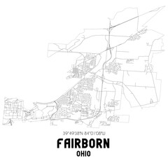 Fairborn Ohio. US street map with black and white lines.