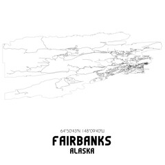 Fairbanks Alaska. US street map with black and white lines.